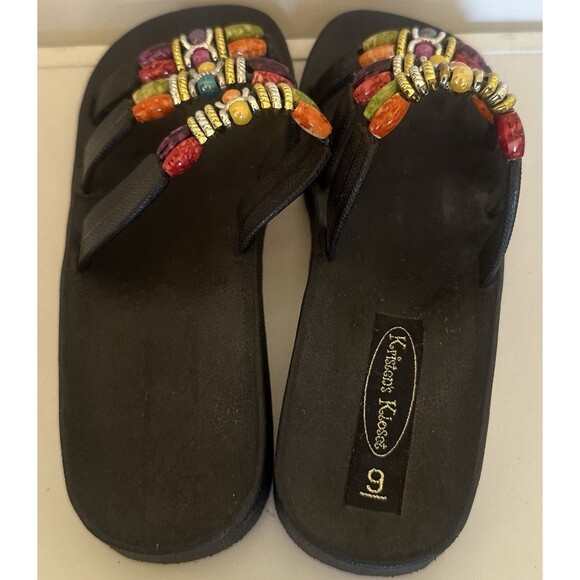Kristen’s Kloset Beaded Woman’s Flip Flop Multicolored Sandals Shoes Size 9 - Picture 4 of 5